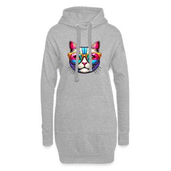 Kater mit Sonnenbrille - Hoodie-Kleid - Grau meliert - Vorne