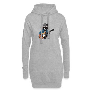 Stylischer Waschbär mit E-Gitarre - Hoodie-Kleid - Grau meliert - Vorne