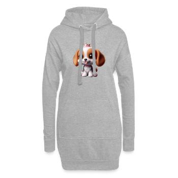 Verspieltes Hundemotiv mit Krone - Hoodie-Kleid - Grau meliert - Vorne