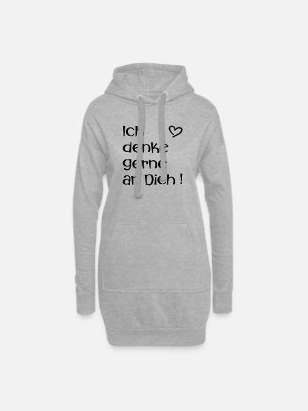 Ich denke gerne an Dich - Liebe - Hoodie-Kleid - Grau meliert