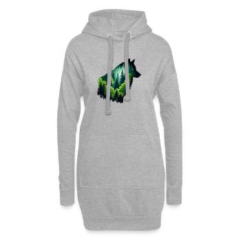 Loup silhouette avec forêt verte - Sweat-shirt à capuche long Femme - gris chiné - Devant