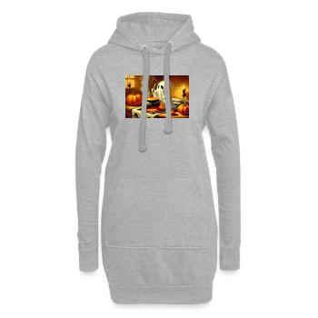 Ghost se tient devant la cuisinière et prépare de la soupe à la citrouille - Sweat-shirt à capuche long Femme - gris chiné - Devant