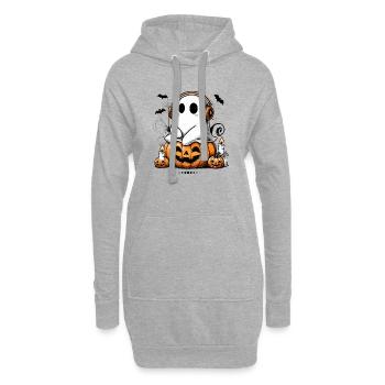 fantôme cool avec des écouteurs sur la citrouille d’halloween - Sweat-shirt à capuche long Femme - gris chiné - Devant