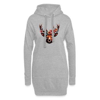 Cerf avec des fleurs - Sweat-shirt à capuche long Femme - gris chiné - Devant