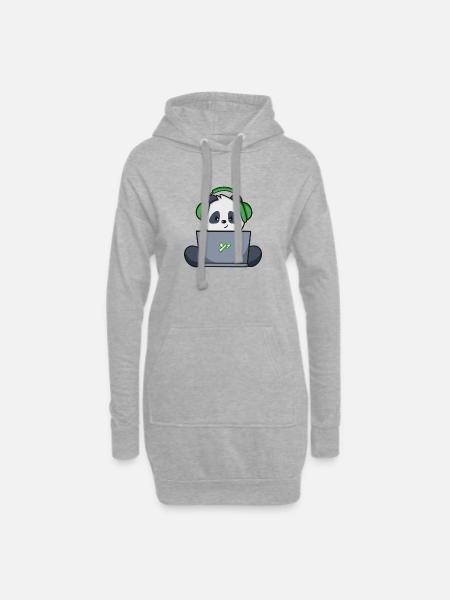 Gaming Panda mit grünem Headset - Hoodie-Kleid - Grau meliert