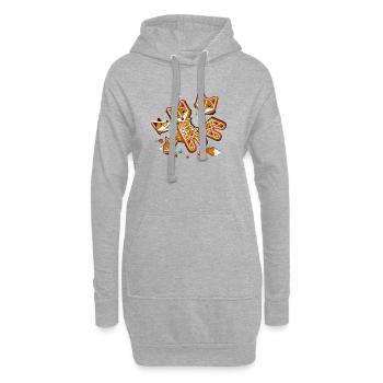 Renard en pain d’épice en morceaux – grand motif de Noël - Sweat-shirt à capuche long Femme - gris chiné - Devant