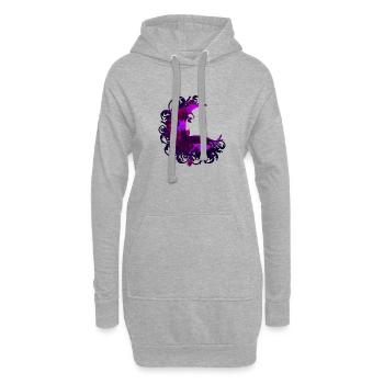 Mondsichel, Rosenblüte, Katzen motiv, Ranken - Hoodie-Kleid - Grau meliert - Vorne