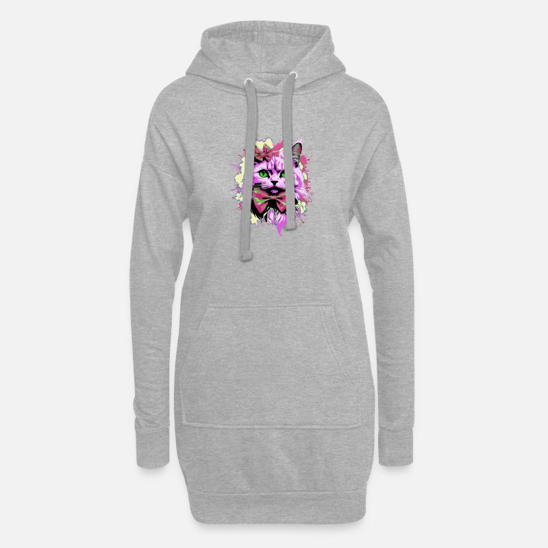 Neonkatze mit Fliege - Hoodie-Kleid - Grau meliert