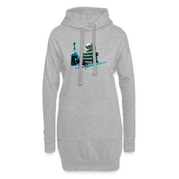 Skelett, Bücher und Klinge Gothic - Hoodie-Kleid - Grau meliert - Vorne