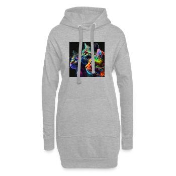 Neonfarbene Katzen auf schwarzem Hintergrund - Hoodie-Kleid - Grau meliert - Vorne