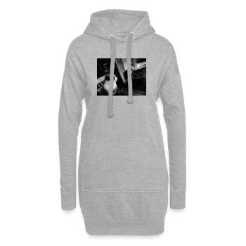 Chat noir et tasse au café - Sweat-shirt à capuche long Femme - gris chiné - Devant