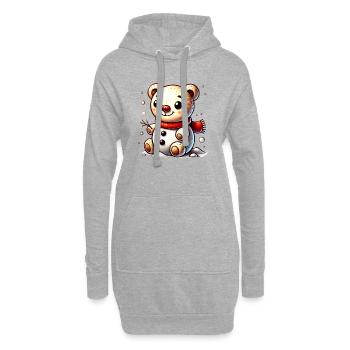 Schneemann-Bär mit Schal – Niedliches Wintermotiv - Hoodie-Kleid - Grau meliert - Vorne