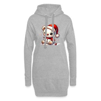 Schneemann-Bär mit Mütze - niedliches Wintermotiv - Hoodie-Kleid - Grau meliert - Vorne