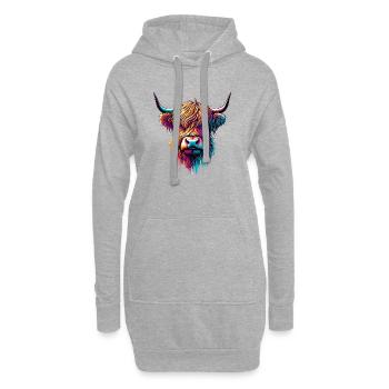 Schottische Hochlandkuh - Hoodie-Kleid - Grau meliert - Vorne