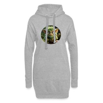 Grüner Fantasie-Waldkobold mit großen Augen - Hoodie-Kleid - Grau meliert - Vorne