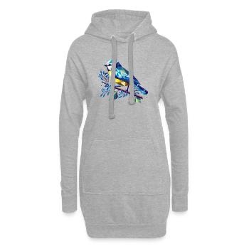 bezaubernde Blaumeise auf einem Fliederzweig - Hoodie-Kleid - Grau meliert - Vorne