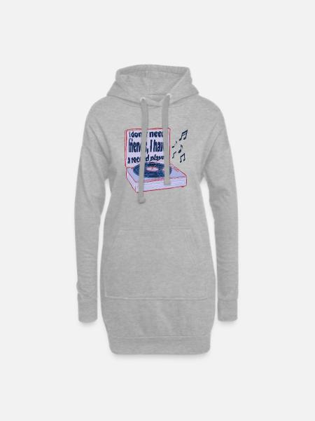 Plattenspieler statt Freunde – Musik ist genug - Hoodie-Kleid - Grau meliert