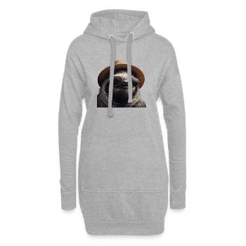 Faultier mit Hut und Sonnenbrille - Hoodie-Kleid - Grau meliert - Vorne