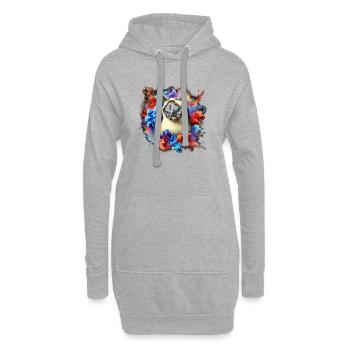 Bunte Siam Katze mit Farbspritzern - Hoodie-Kleid - Grau meliert - Vorne