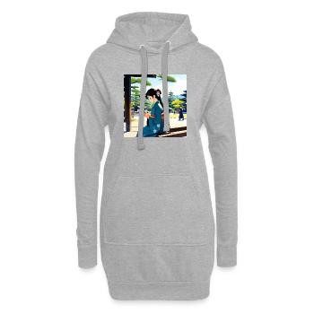 Blue Kimono Girl checking phone in the park - Hoodie Dress - heather grey - Front