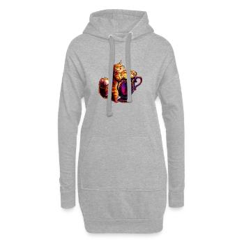 Katzen Design, Milch Tasse V1 - Hoodie-Kleid - Grau meliert - Vorne