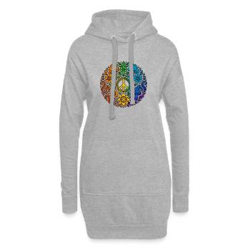 Psychedelisches Peace-Zeichen im Regenbogenstil - Hoodie-Kleid - Grau meliert - Vorne