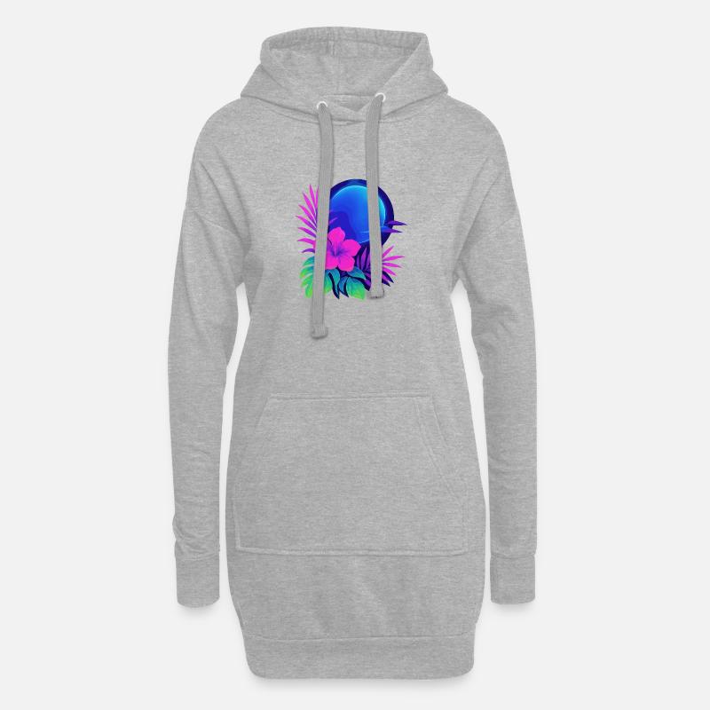 Neon Tropic Moon - Hoodie Dress - heather grey