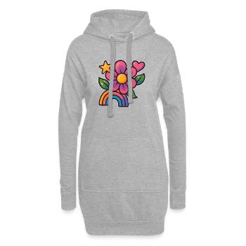 Bunte Blumen- und Regenbogen-Illustration  - Hoodie-Kleid - Grau meliert - Vorne