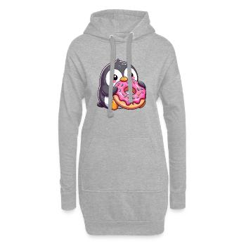Pingouin mignon avec beignet dans le dessin animé enneigé - Sweat-shirt à capuche long Femme - gris chiné - Devant