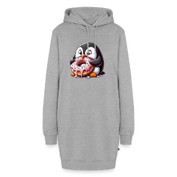 Süßer Pinguin mit Donut lustig Cartoon - Hoodie-Kleid - Grau meliert - Vorne