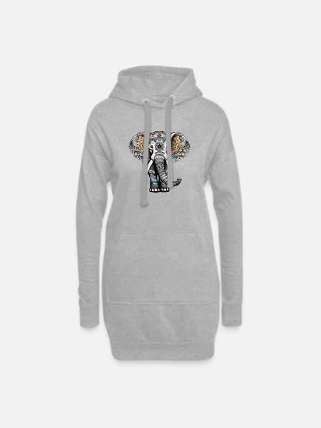 Éléphant coloré dans le style de tatouage - Sweat-shirt à capuche long Femme - gris chiné