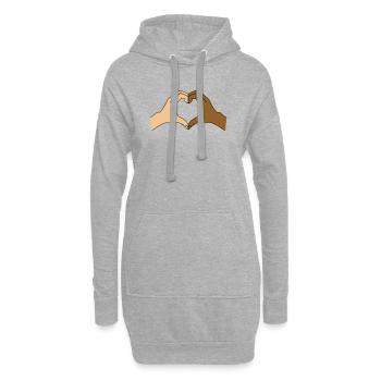 Farbiges Herzhände-Motiv – personalisierbar - Hoodie-Kleid - Grau meliert - Vorne