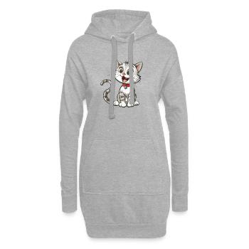 Chat animé joyeux avec collier - Sweat-shirt à capuche long Femme - gris chiné - Devant