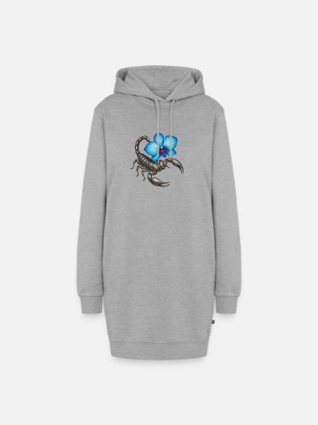 Skorpion mit blauer Orchidee - Hoodie-Kleid - Grau meliert