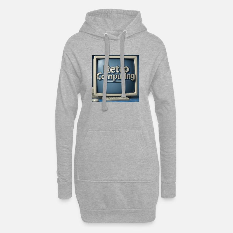 Retro Computer Graphics on Blue Background - Hoodie Dress - heather grey