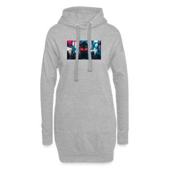 Futuristisches schwarz-rotes Kriegergesicht - Hoodie-Kleid - Grau meliert - Vorne