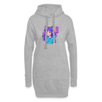 Vaporwave Neko Girl - Esthétique Anime Rétro - Sweat-shirt à capuche long Femme - gris chiné - Devant