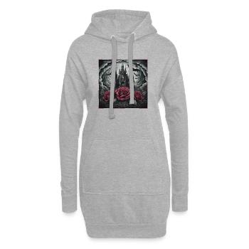 Château sombre avec des roses et des chauves-souris - Sweat-shirt à capuche long Femme - gris chiné - Devant