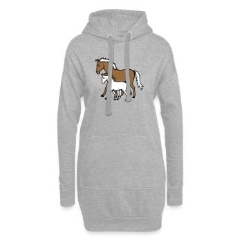 2 Süße Pferde Kind Familie Mama Papa Mutter Vater - Hoodie-Kleid - Grau meliert - Vorne