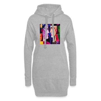 Portraits abstraits de couple coloré - Sweat-shirt à capuche long Femme - gris chiné - Devant