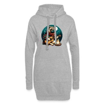 Carlin avec guitare au feu de camp dans la forêt - Sweat-shirt à capuche long Femme - gris chiné - Devant
