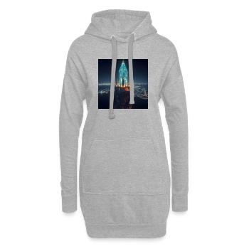 Leuchtender Wolkenkratzer bei Nacht - Hoodie-Kleid - Grau meliert - Vorne