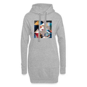Porträt einer abstrakten Frau mit Vogel und Globus - Hoodie-Kleid - Grau meliert - Vorne