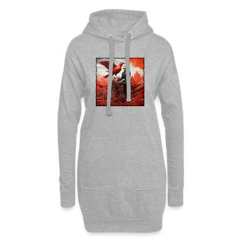 Homme surréaliste à vélo avec oiseau rouge et paysage - Sweat-shirt à capuche long Femme - gris chiné - Devant