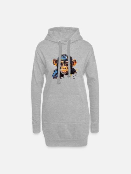 Ausdrucksstarker Affenbabyporträt Kunstdesign - Hoodie-Kleid - Grau meliert