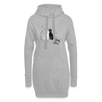 Chats joueurs avec des cœurs et des fleurs - Sweat-shirt à capuche long Femme - gris chiné - Devant