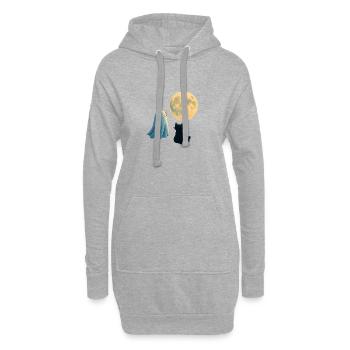 Nuit macro fantaisie avec lune et chat - Sweat-shirt à capuche long Femme - gris chiné - Devant
