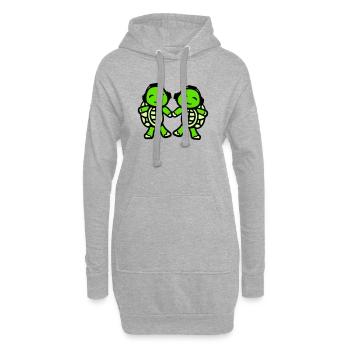 2 tortues mains tenant couple amour écouteurs - Sweat-shirt à capuche long Femme - gris chiné - Devant