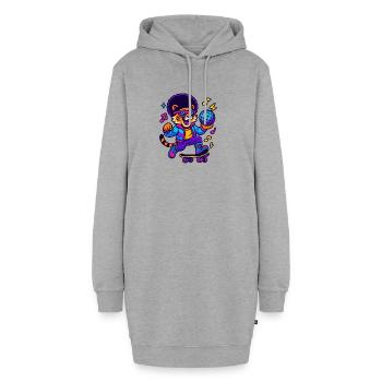 Löwen-DJ im Retro-Design - Hoodie-Kleid - Grau meliert - Vorne