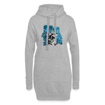 Graffiti-Stil Katzenporträt mit blauer Explosion - Hoodie-Kleid - Grau meliert - Vorne